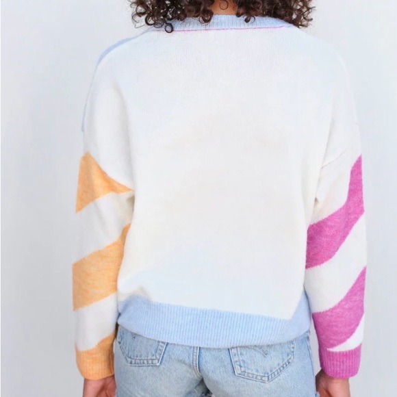 Sundry Striped Oversized Sweater. Small. Pink, Orange and White, Crew Neck - Picture 2 of 9